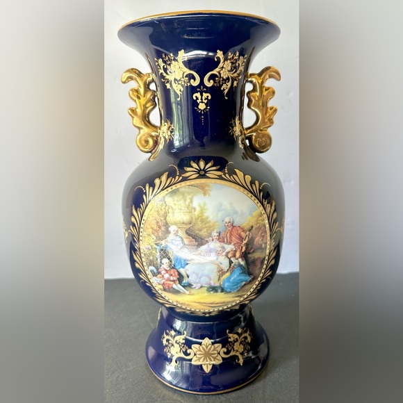 Vtg. Limoges France Cobalt Blue 24K Gold Footed Porcelain Large Full-Size Vase - Picture 6 of 11